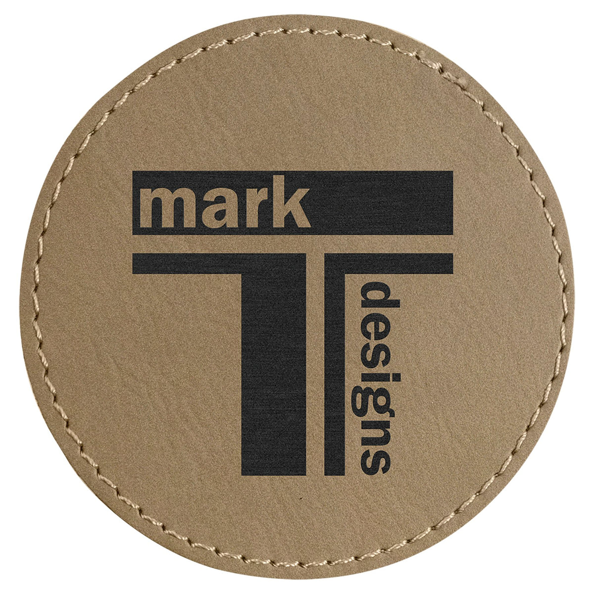 Engraved Round Leatherette Patch with Kota Pro Adhesive - Light Brown / 3 in dia.