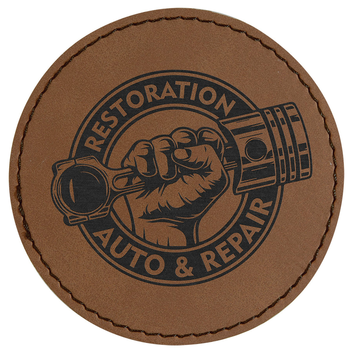Engraved Round Leatherette Patch with Kota Pro Adhesive - Dark Brown / 3 in dia.
