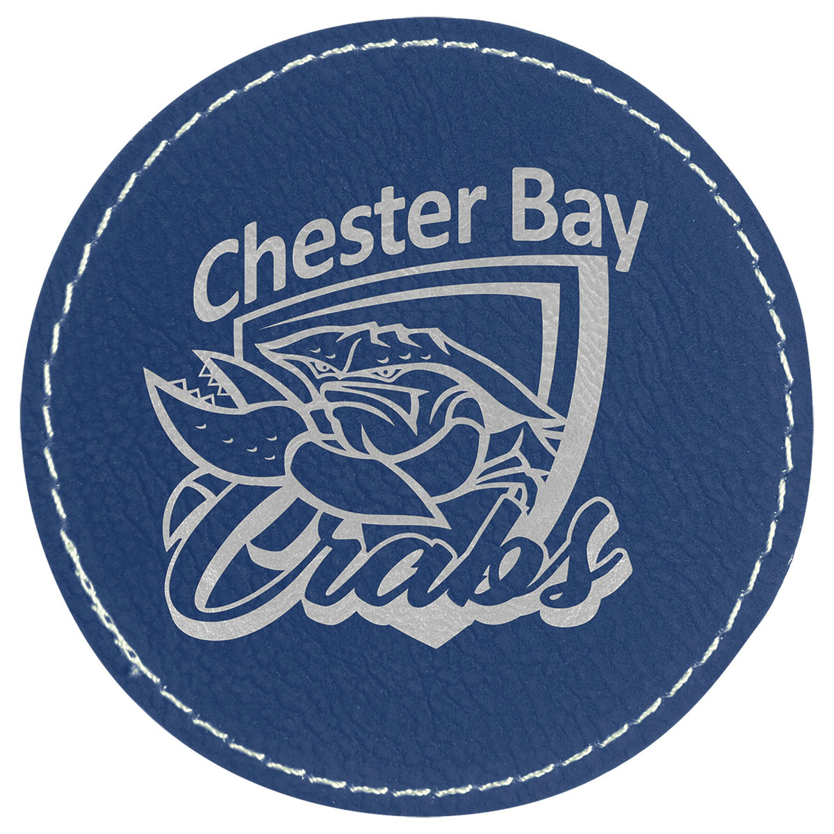Engraved Round Leatherette Patch with Kota Pro Adhesive - Blue/Silver / 3 in dia.