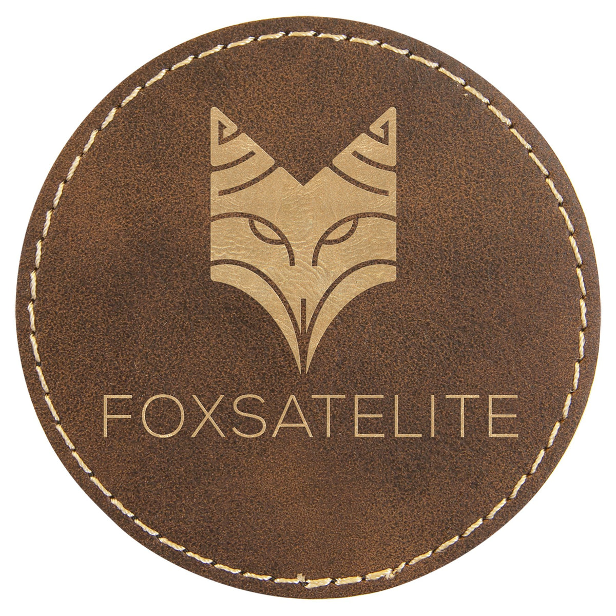 Engraved Round Leatherette Patch with Kota Pro Adhesive - Rustic/Gold / 3 in dia.