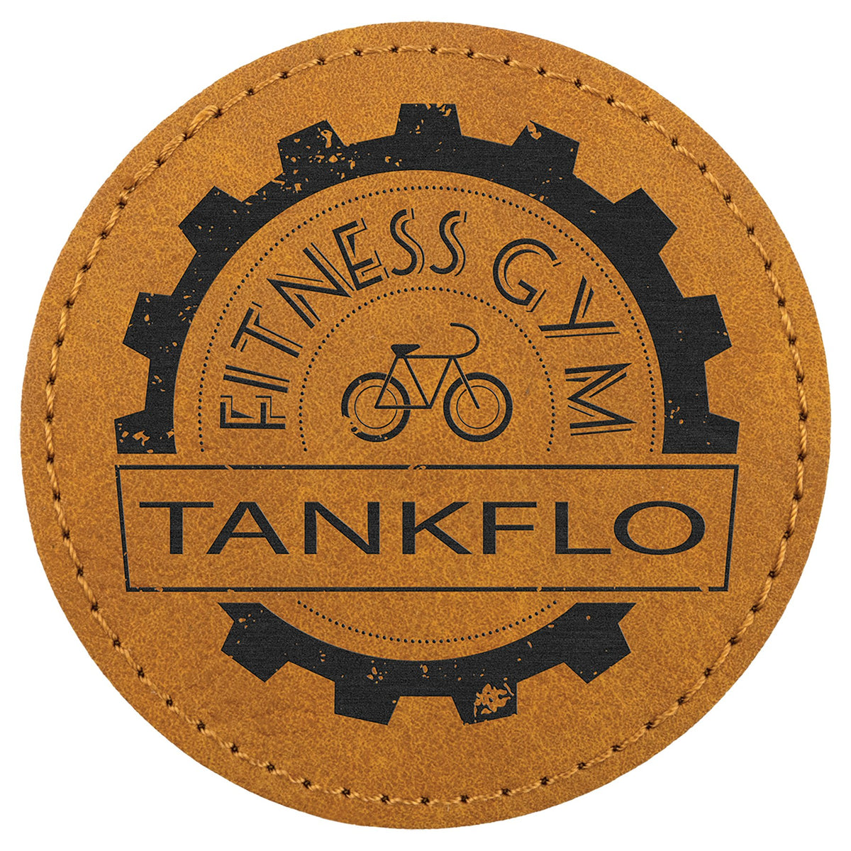 Engraved Creekside Round Leatherette Patch with Kota Pro Adhesive - Light Brown / 3 in dia.