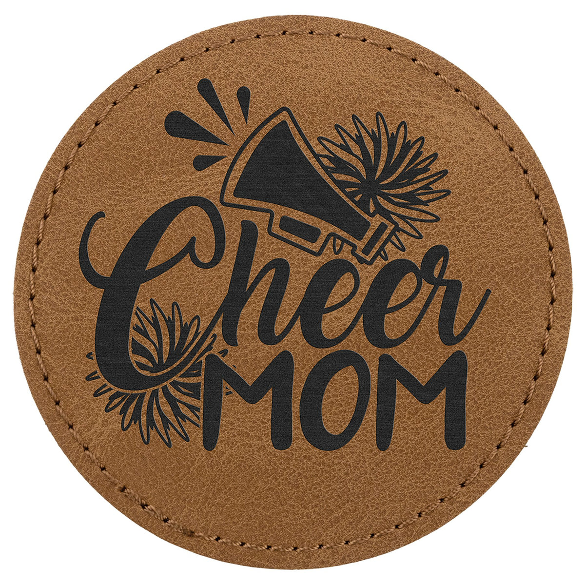 Engraved Creekside Round Leatherette Patch with Kota Pro Adhesive - Medium Brown / 3 in dia.