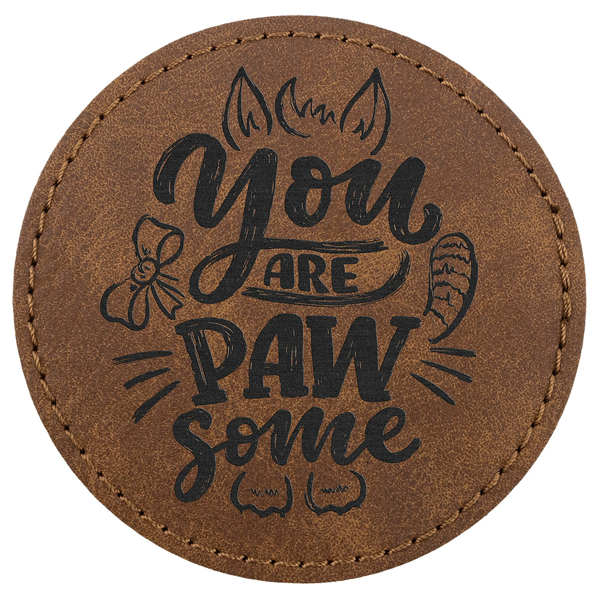 Engraved Creekside Round Leatherette Patch with Kota Pro Adhesive - Dark Brown / 3 in dia.