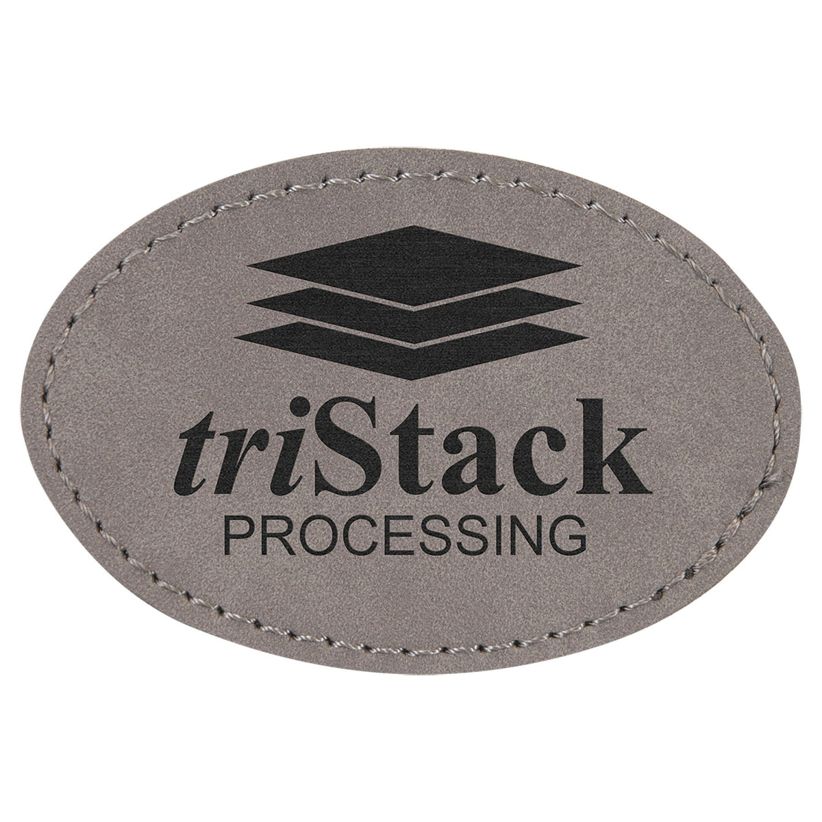 Engraved Oval Leatherette Patch with Adhesive - Gray / 3 x 2 in