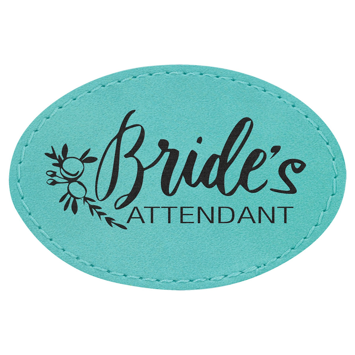 Engraved Oval Leatherette Patch with Adhesive - Teal / 3 x 2 in