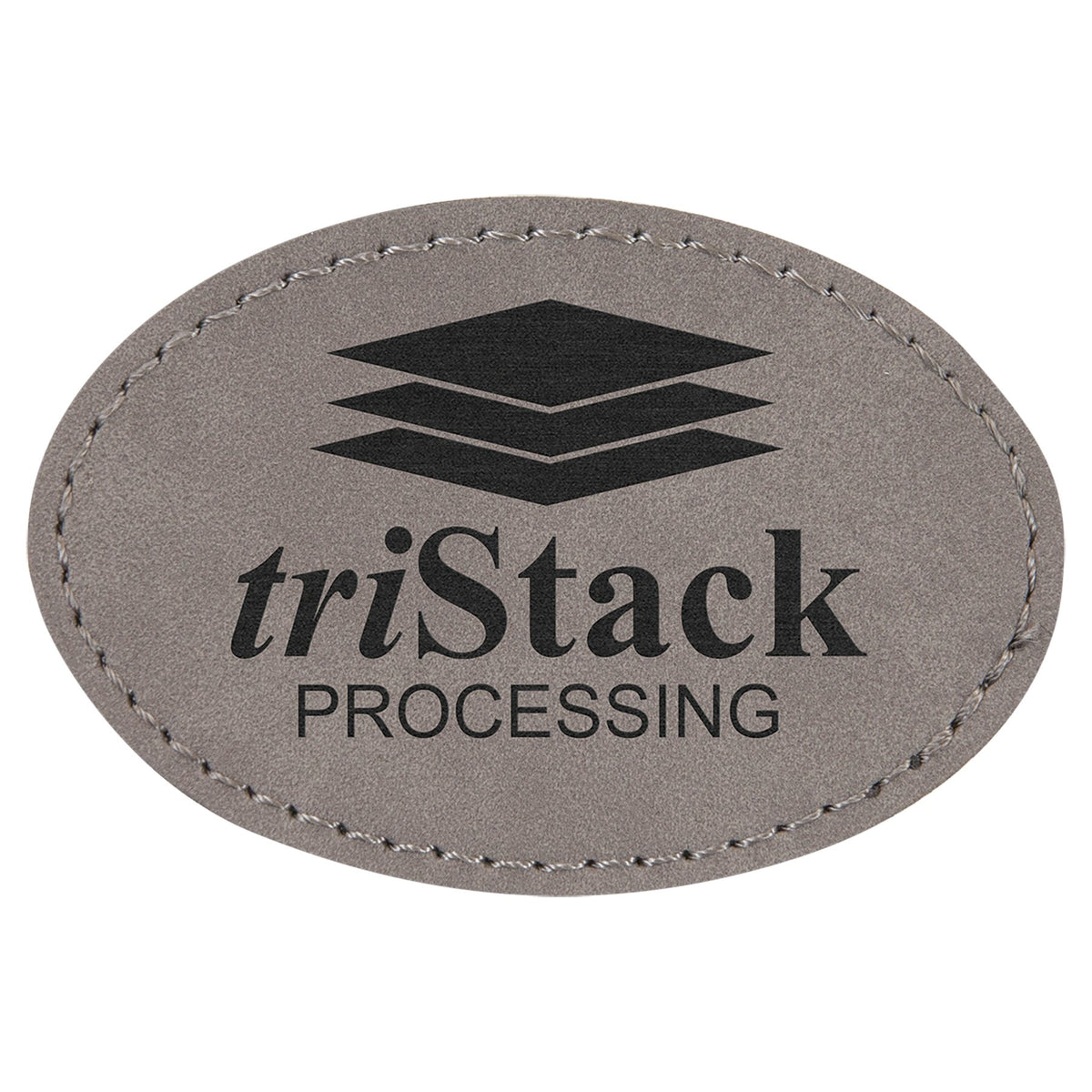 Engraved Oval Leatherette Patch with Kota Pro Adhesive - Gray / 3 x 2 in
