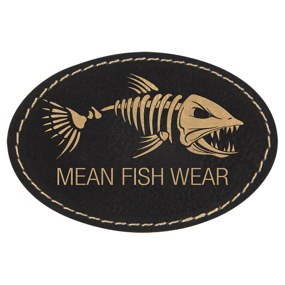 Engraved Oval Leatherette Patch with Kota Pro Adhesive - Black/Gold / 3 x 2 in