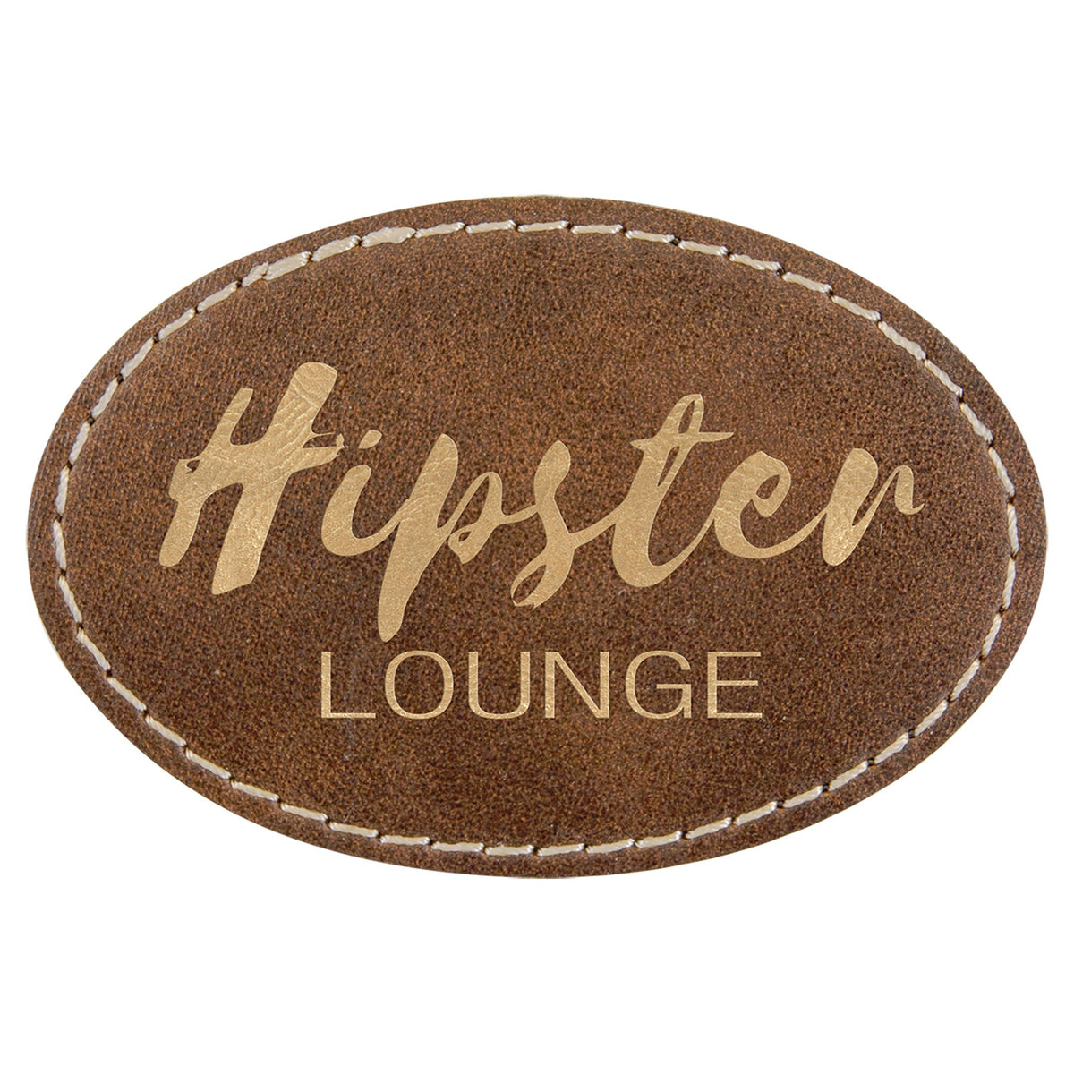 Engraved Oval Leatherette Patch with Kota Pro Adhesive - Rustic/Gold / 3 x 2 in