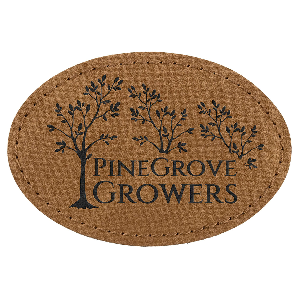 Engraved Creekside Oval Leatherette Patch with Kota Pro Adhesive - Medium Brown / 3 x 2 in