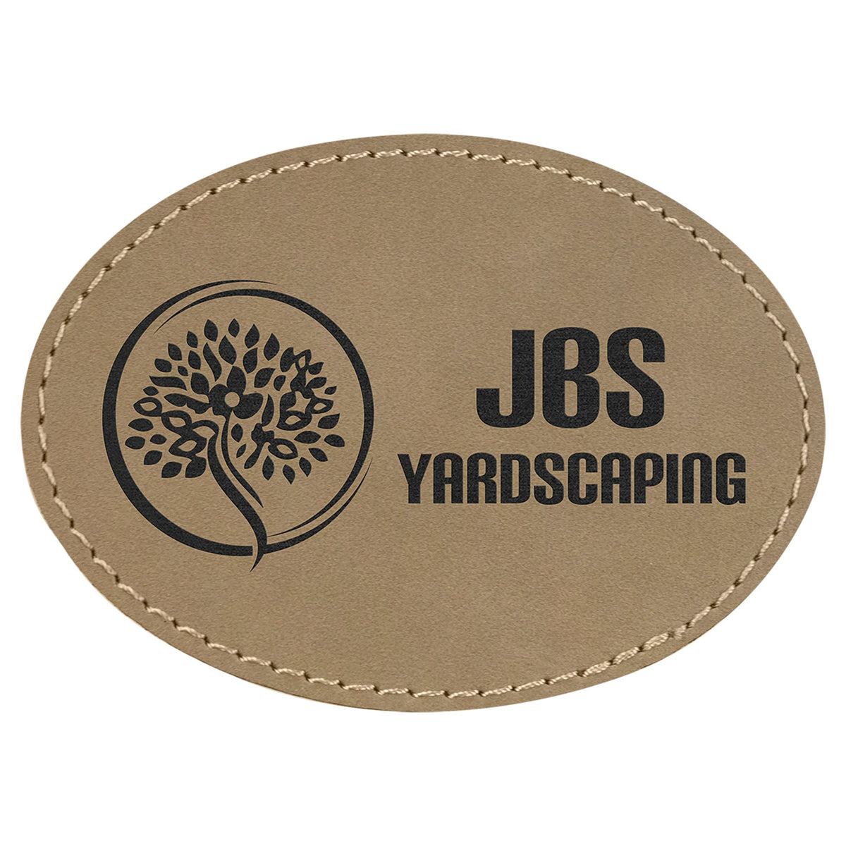 Engraved Oval Leatherette Patch with Kota Pro Adhesive - Light Brown / 3 1/2 x 2 1/2 in