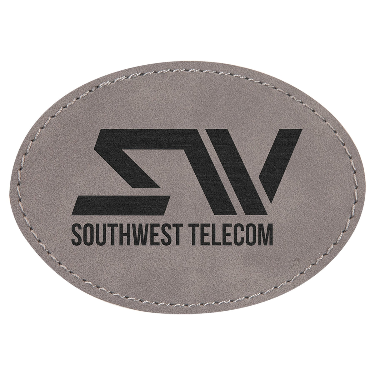 Engraved Oval Leatherette Patch with Kota Pro Adhesive - Gray / 3 1/2 x 2 1/2 in
