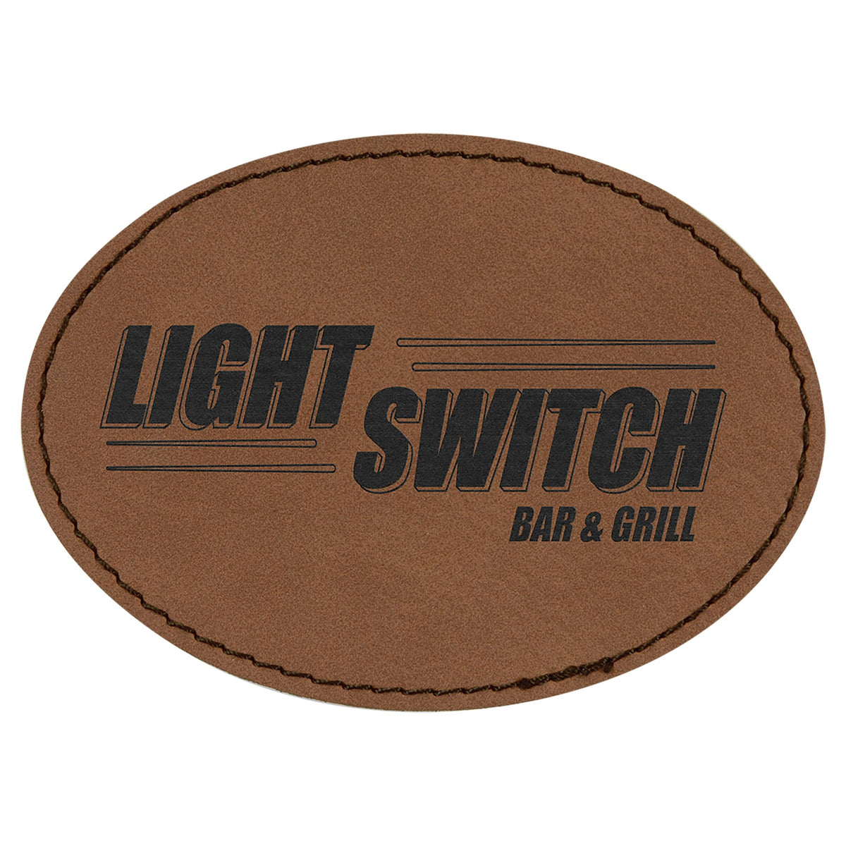 Engraved Oval Leatherette Patch with Kota Pro Adhesive - Dark Brown / 3 1/2 x 2 1/2 in