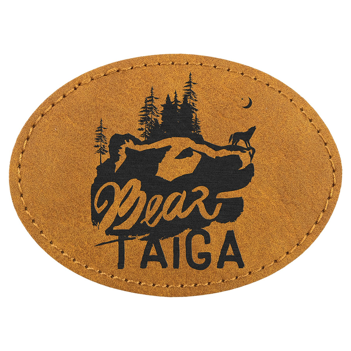 Engraved Creekside Oval Leatherette Patch with Kota Pro Adhesive - Light Brown / 3 1/2 x 2 1/2 in
