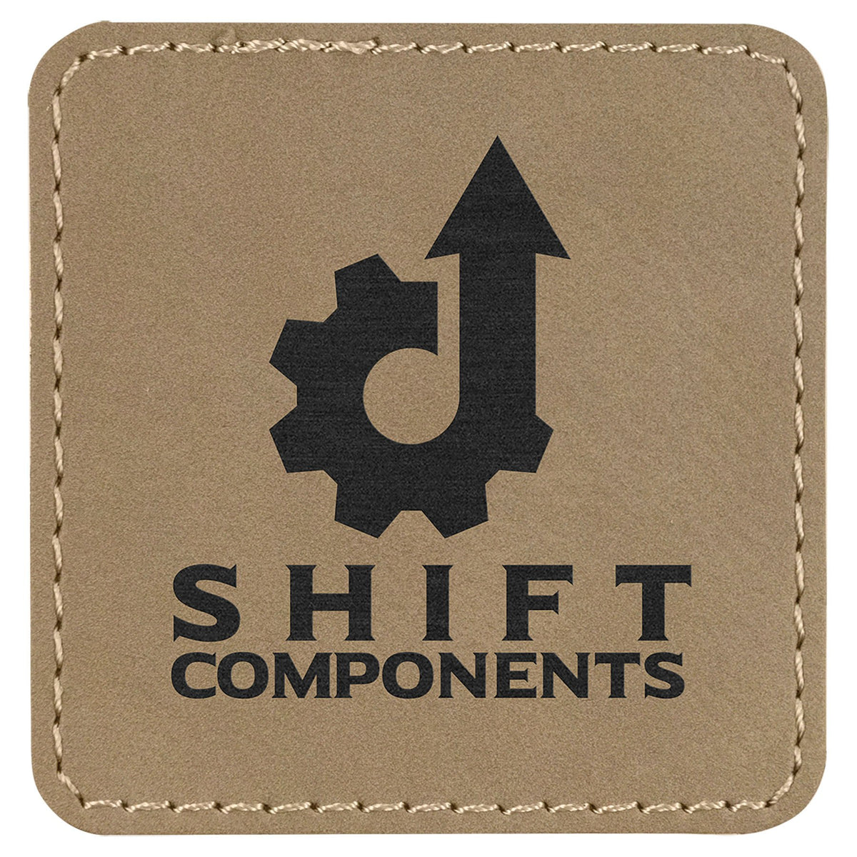 Engraved Square Leatherette Patch with Adhesive - Light Brown / 2 1/2 x 2 1/2 in
