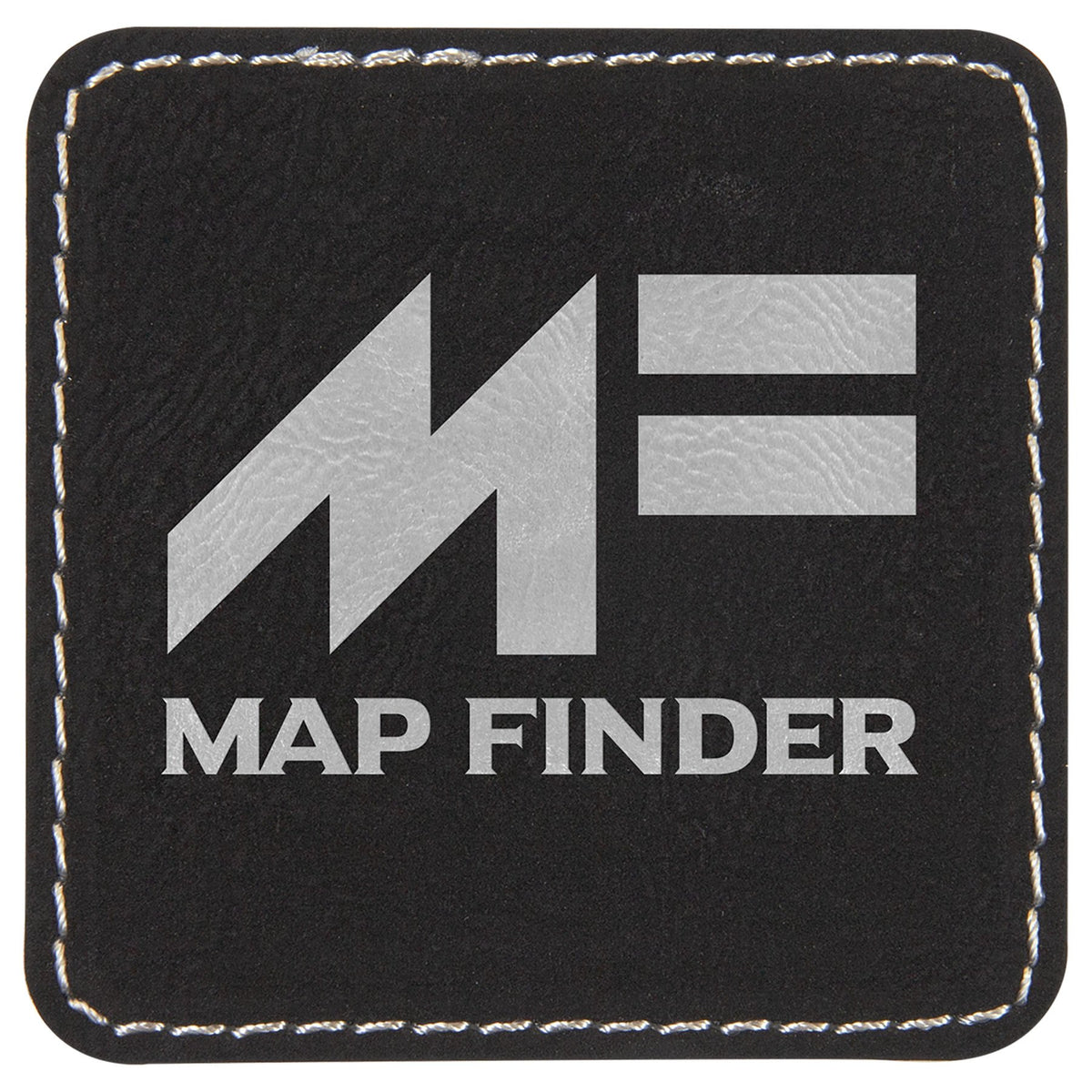 Engraved Square Leatherette Patch with Adhesive - Black/Silver / 2 1/2 x 2 1/2 in