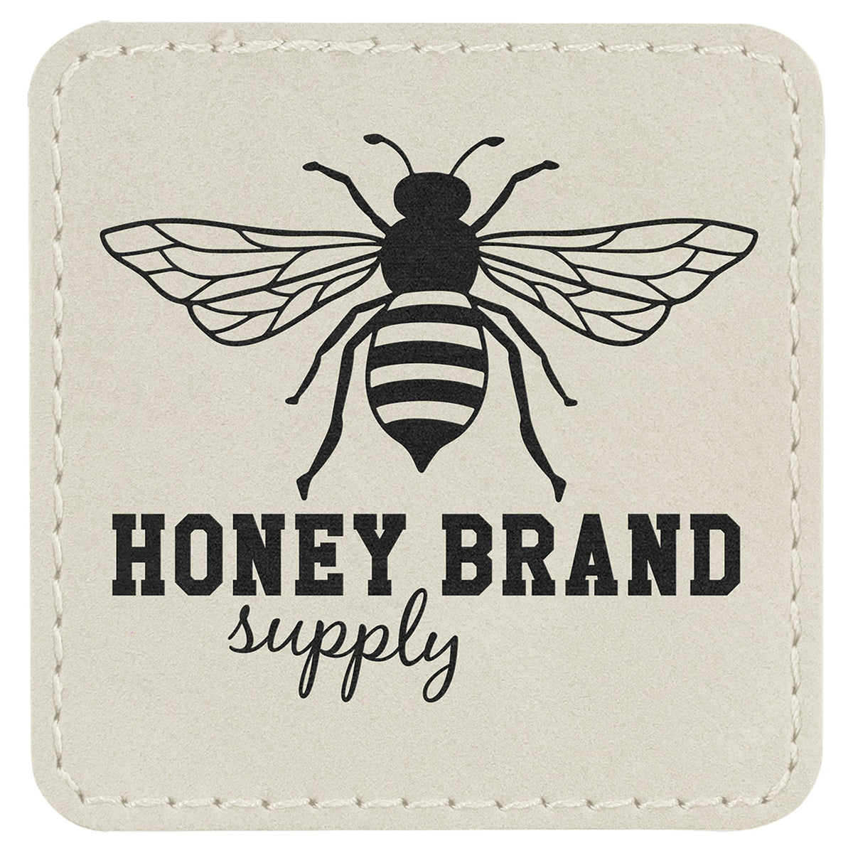 Engraved Square Leatherette Patch with Kota Pro Adhesive - White / 2 1/2 x 2 1/2 in