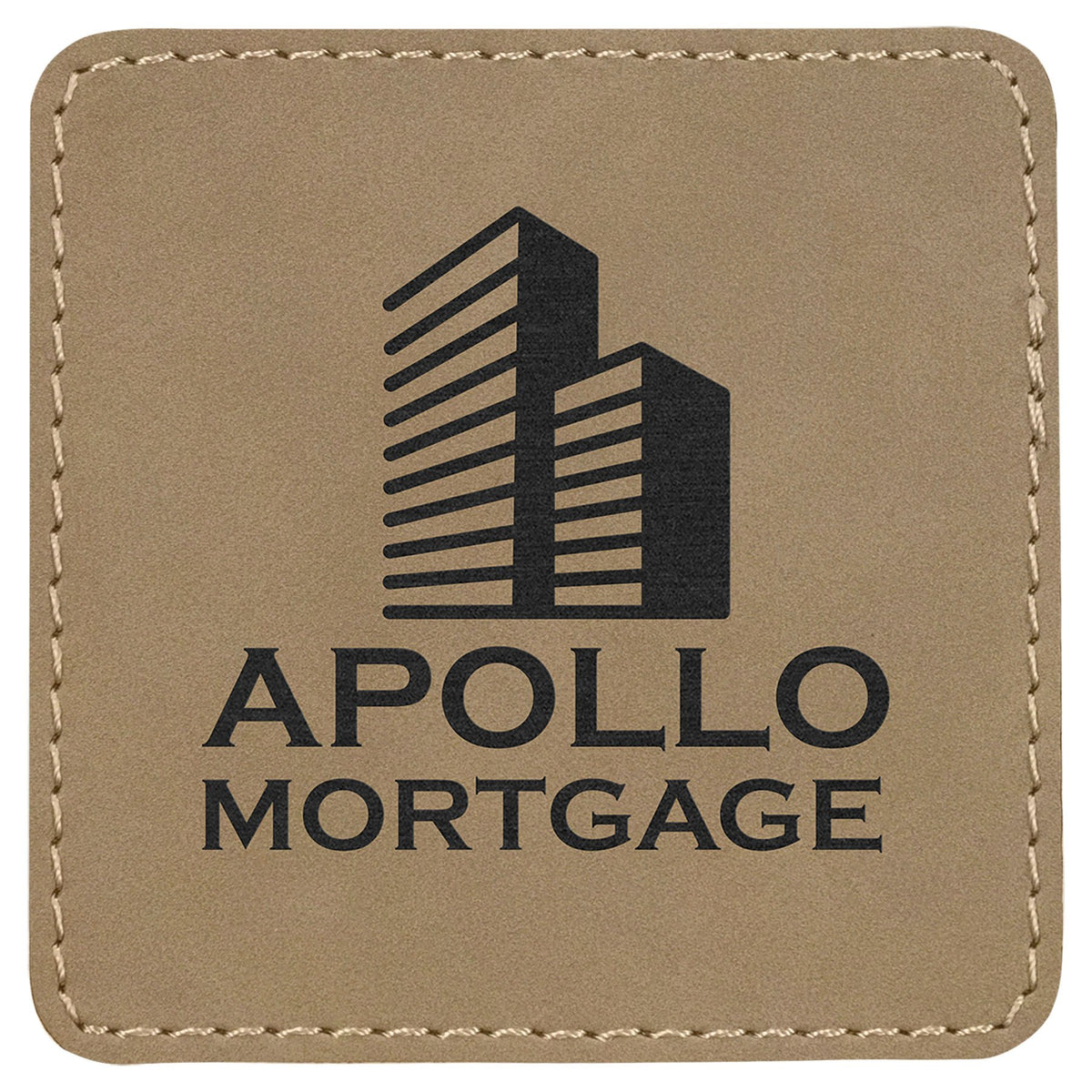 Engraved Square Leatherette Patch with Adhesive - Light Brown / 3 x 3 in
