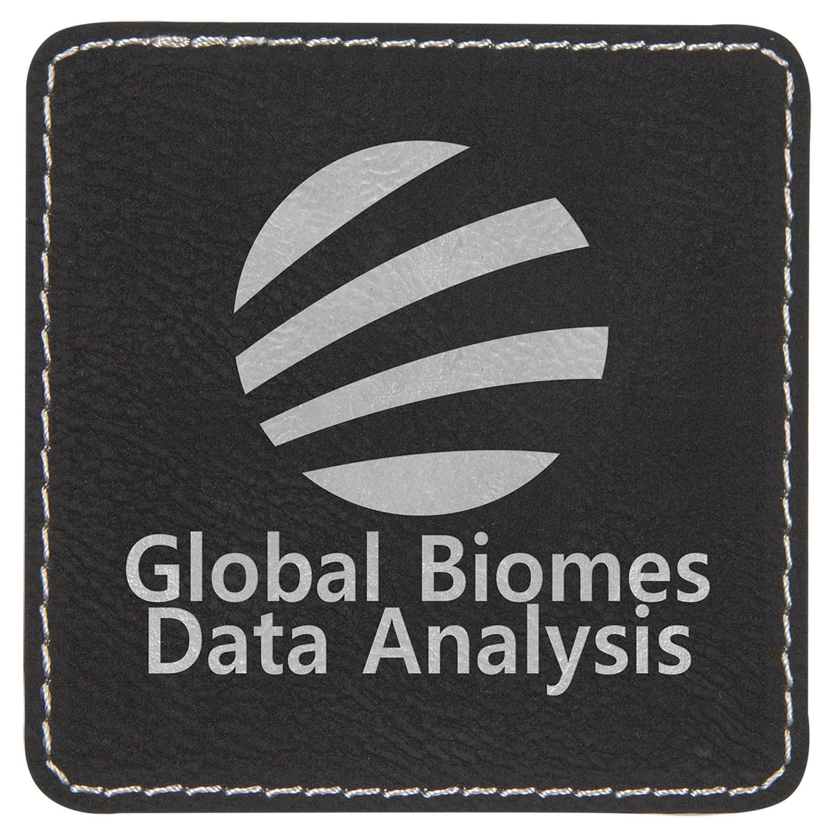 Engraved Square Leatherette Patch with Adhesive - Black/Silver / 3 x 3 in