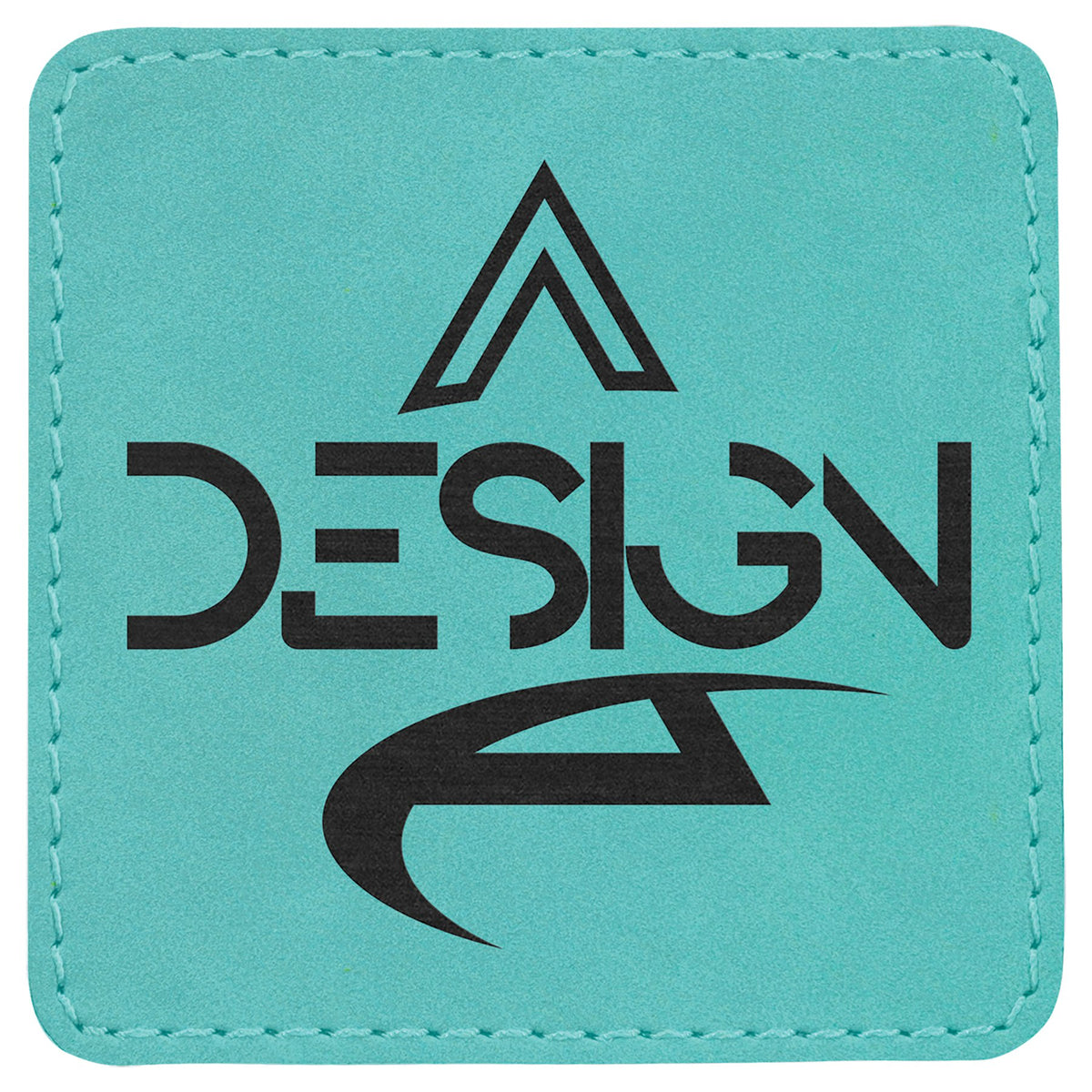 Engraved Square Leatherette Patch with Adhesive - Teal / 3 x 3 in