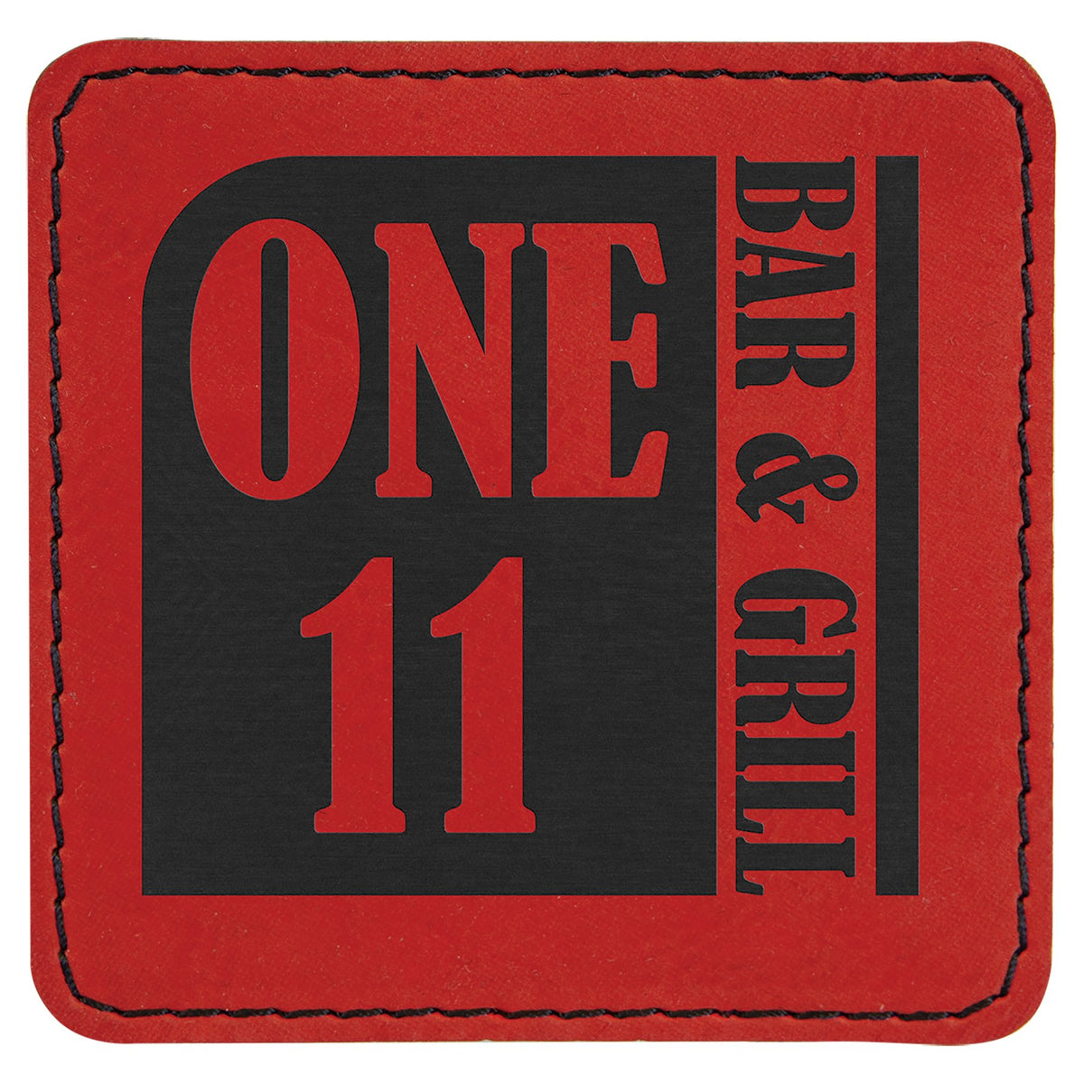 Engraved Square Leatherette Patch with Adhesive - Red / 3 x 3 in