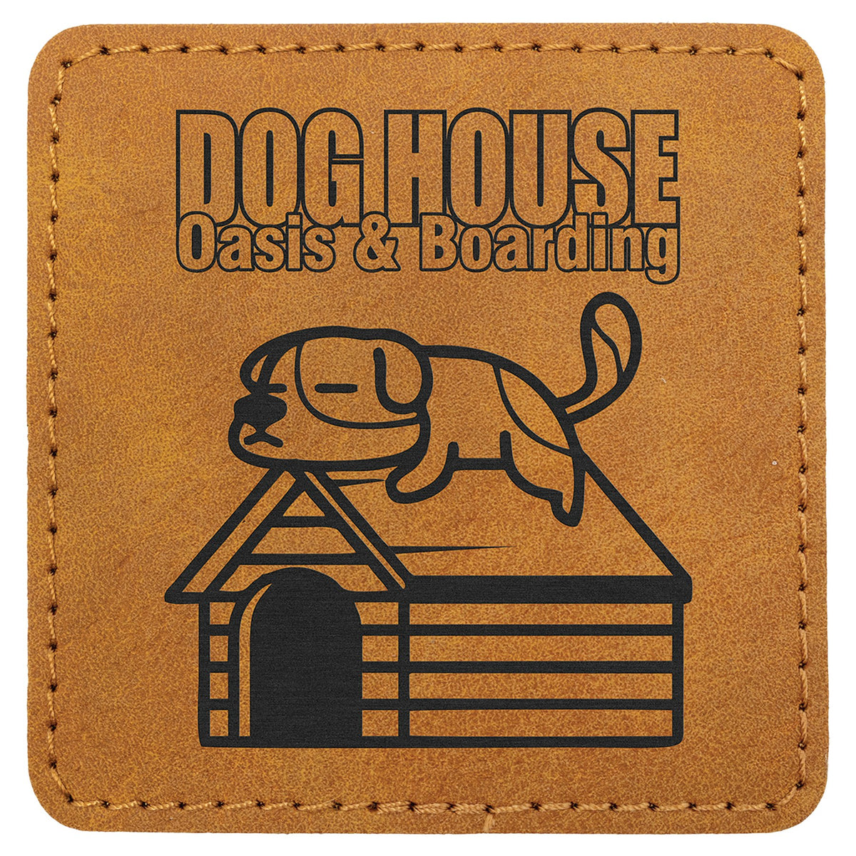Engraved Creekside Square Leatherette Patch with Kota Pro Adhesive - Light Brown / 3 x 3 in