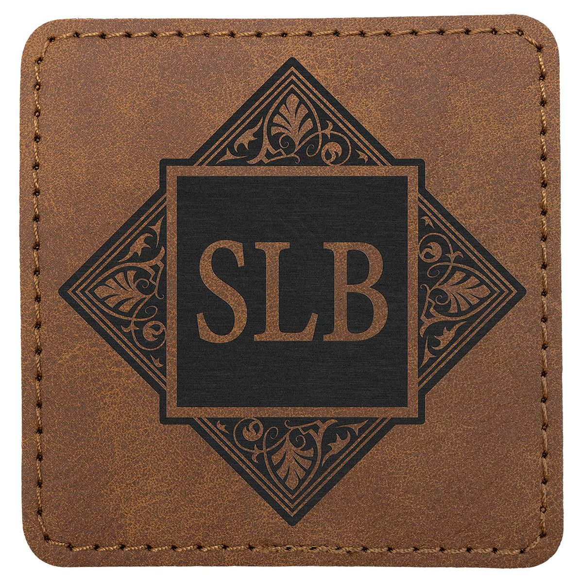 Engraved Creekside Square Leatherette Patch with Kota Pro Adhesive - Dark Brown / 3 x 3 in