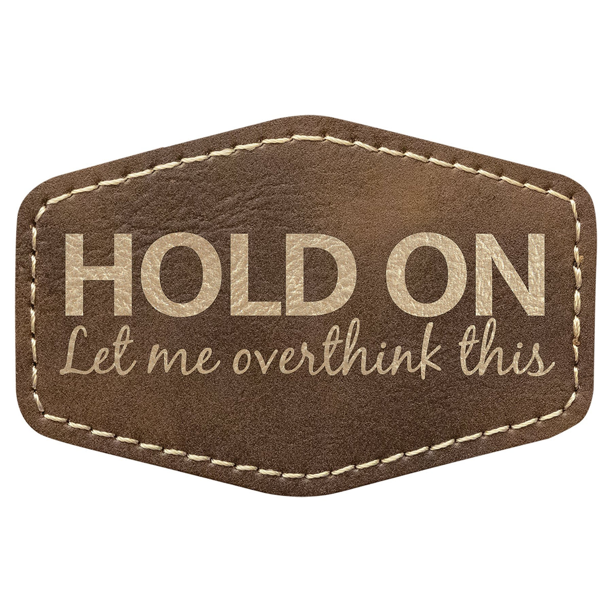 Engraved Hex Leatherette Patch with Kota Pro Adhesive - Rustic/Gold / 3 x 2 in
