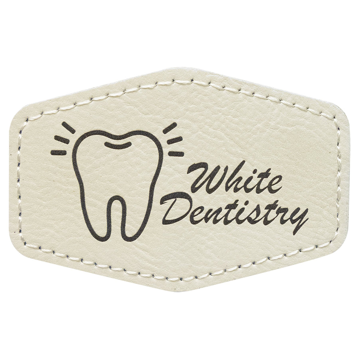 Engraved Hex Leatherette Patch with Kota Pro Adhesive - White / 3 x 2 in