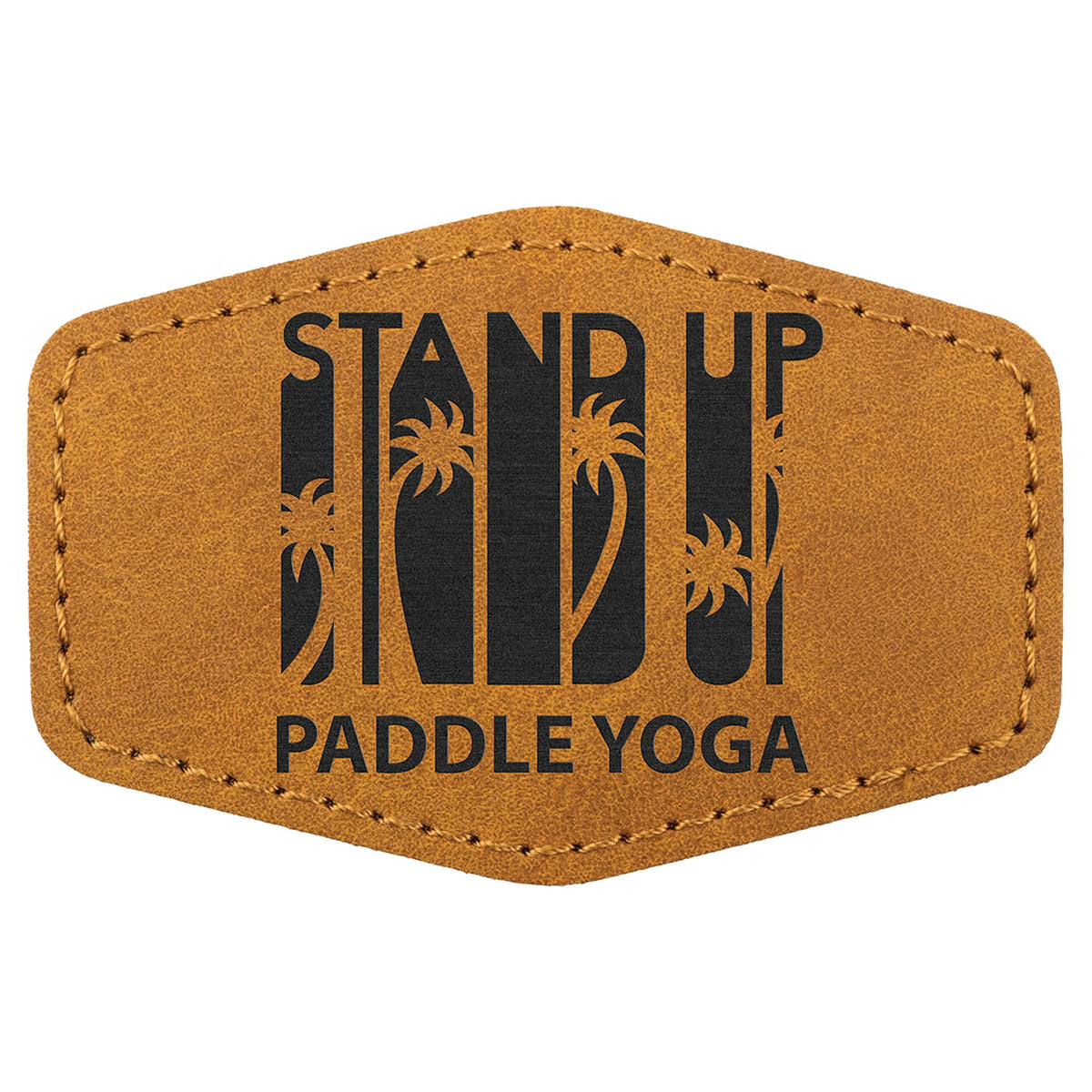 Engraved Creekside Hex Leatherette Patch with Kota Pro Adhesive - Light Brown / 3 x 2 in