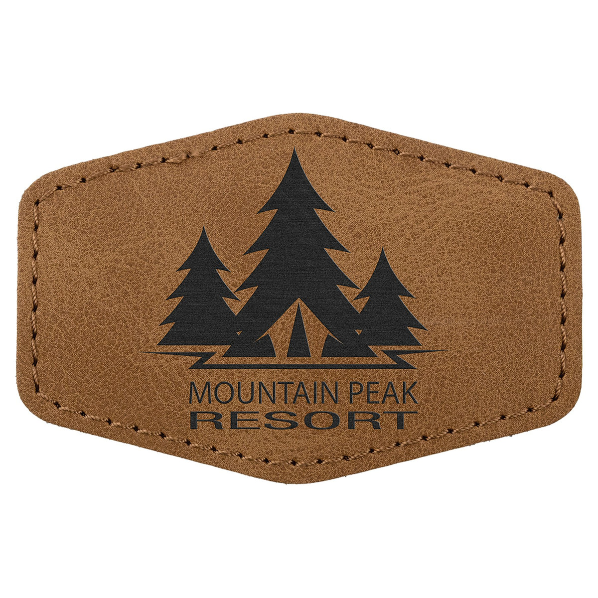 Engraved Creekside Hex Leatherette Patch with Kota Pro Adhesive - Medium Brown / 3 x 2 in