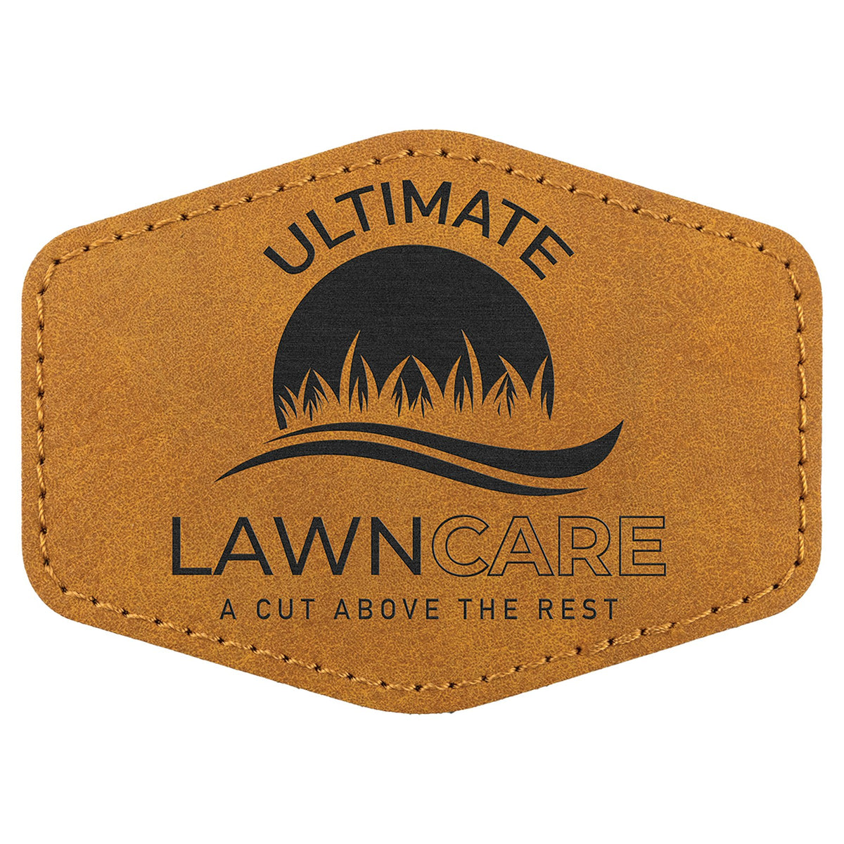 Engraved Creekside Hex Leatherette Patch with Kota Pro Adhesive - Light Brown / 3 1/2 x 2 1/2 in