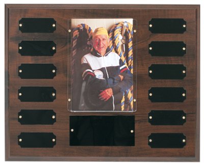 Engraved Cherry Finish 12-Plate Perpetual Plaque with Photo Holder - 13 x 10 1/2 in (4 x 6 photo)