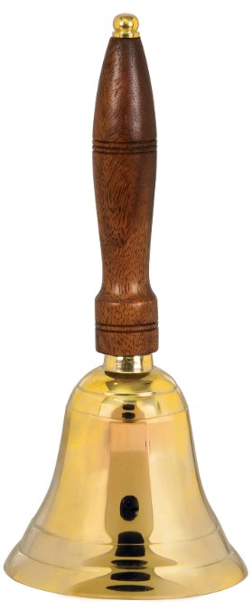 Engraved Brass School Bell with Wooden Handle - 10 1/2 in