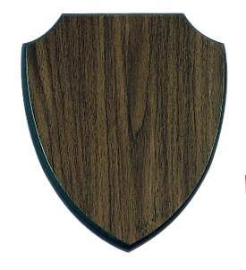 Engraved Walnut Finish Shield Plaque - 7 1/4 x 8 3/4 in