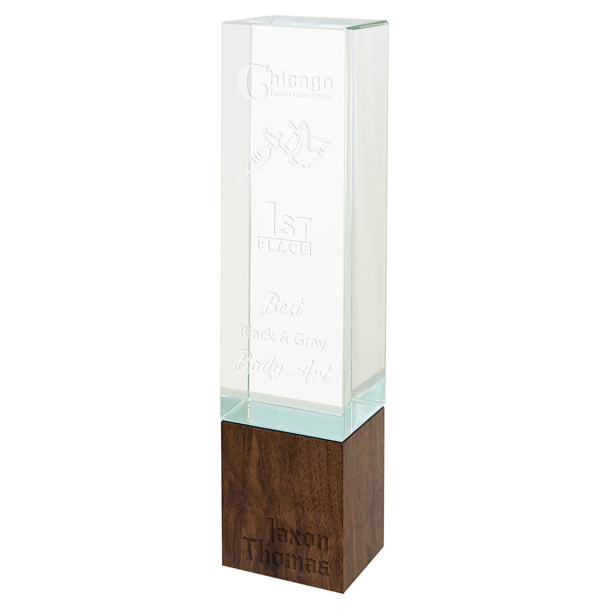 Engraved Rectangle Sierra Glass with Walnut Base - 9 3/4 in