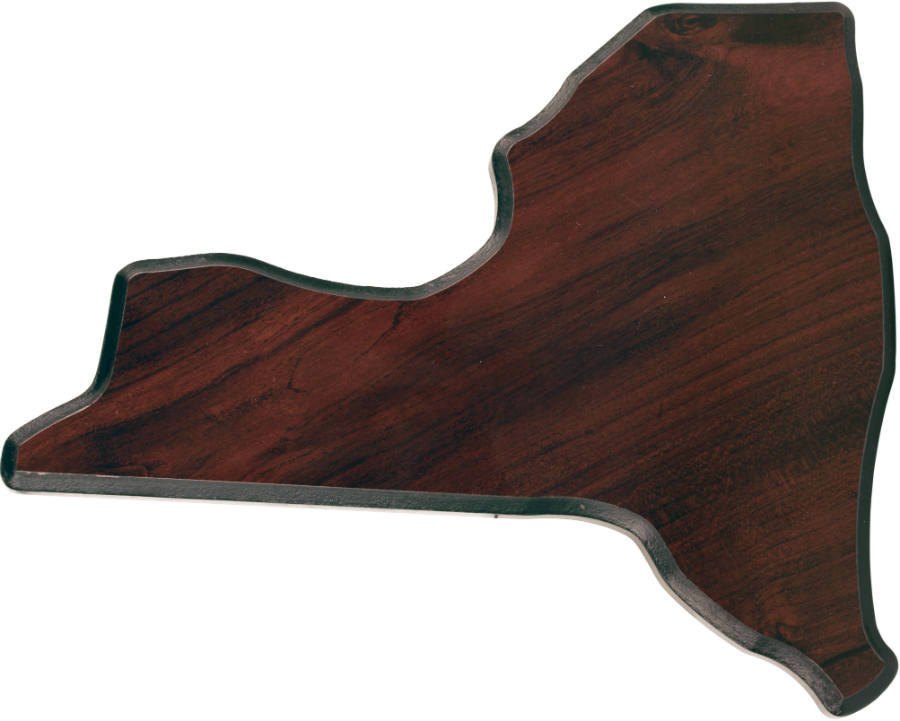 Engraved Walnut Finish Black Edge New York State Plaque - 8 x 9 1/2 in