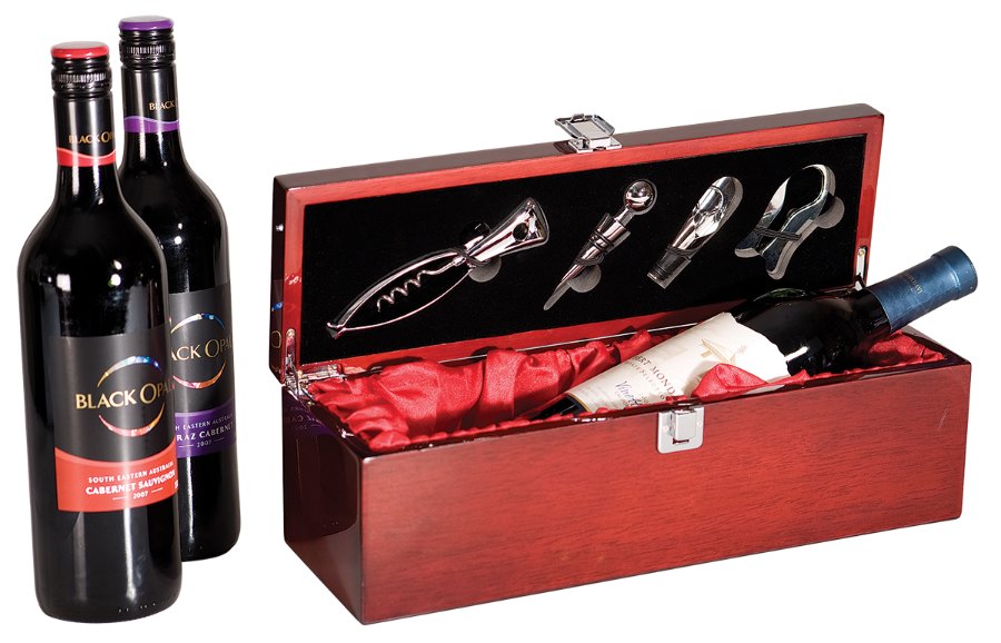 Engraved Rosewood Piano Finish Single Wine Box with Tools