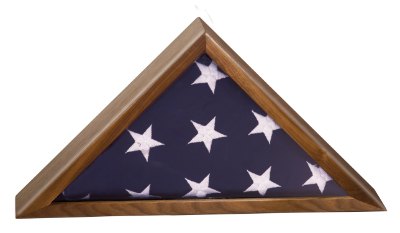 Engraved Piano Finish Flag Display Case - Walnut / 16 1/4 x 8 1/4 x 3 1/8 in