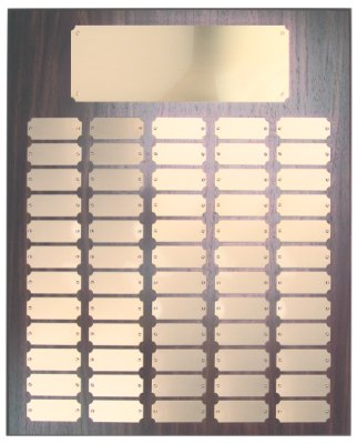 Engraved Walnut Finish Perpetual Plaque with Plates - Gold Plates / 16 x 20 in / 60