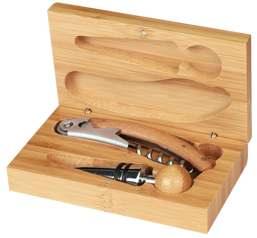 Engraved Bamboo 2-Piece Wine Tool Set