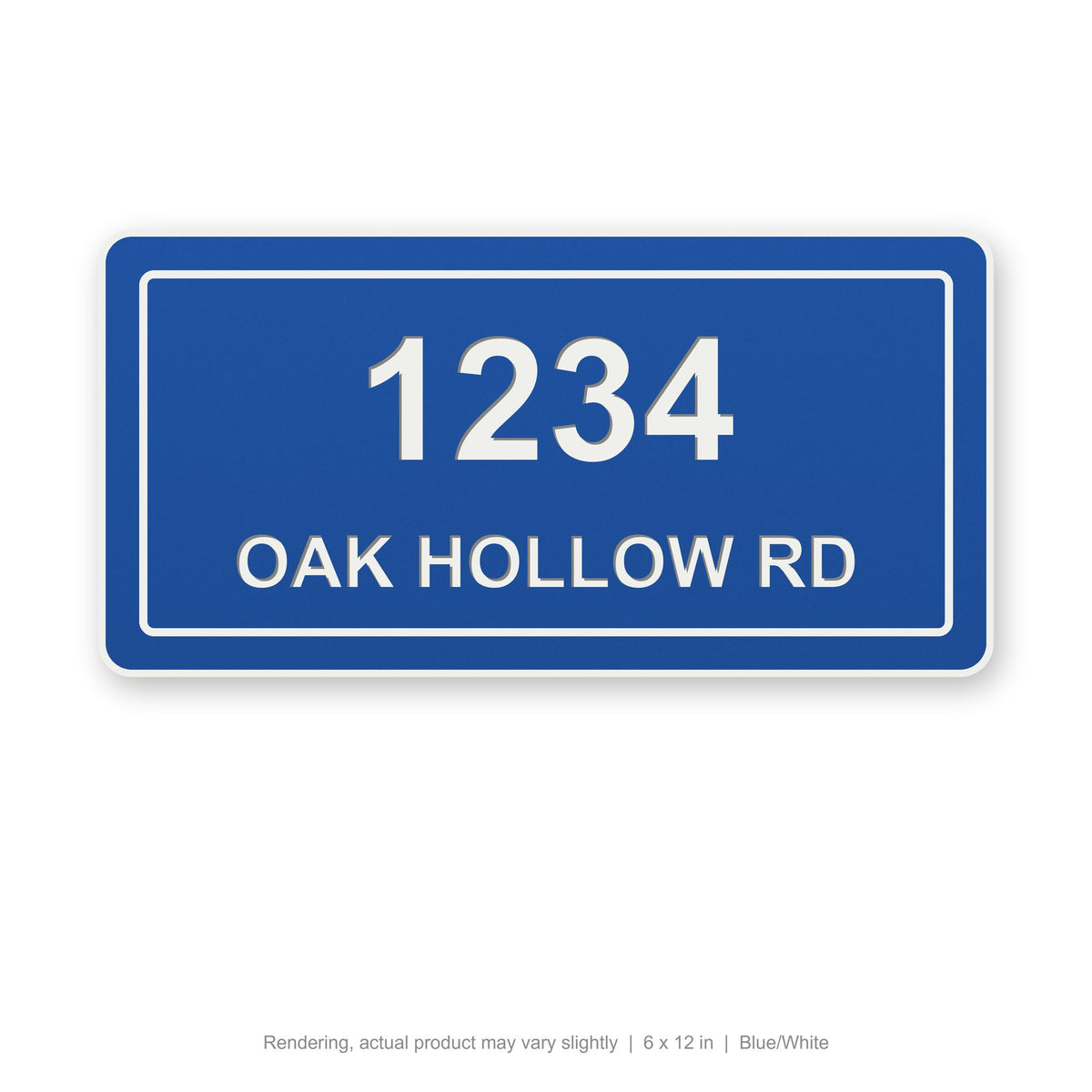 Routed Address Plaque, 6 x 12 in, Blue/White (rendering)