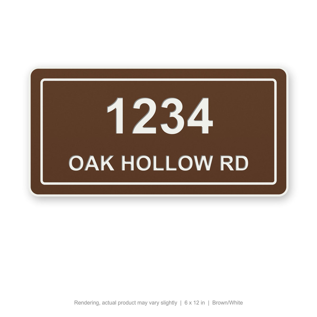 Routed Address Plaque, 6 x 12 in, Brown/White (rendering)