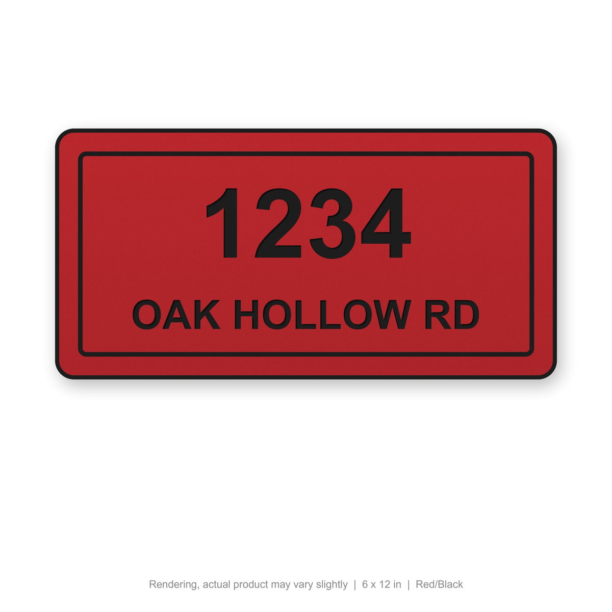 Routed Address Plaque, 6 x 12 in, Red/Black (rendering)