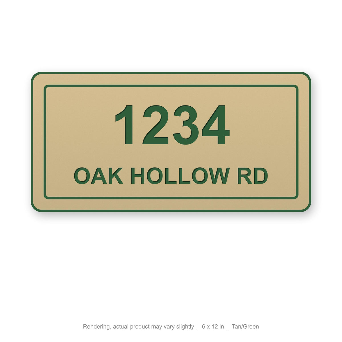 Routed Address Plaque, 6 x 12 in, Tan/Green (rendering)