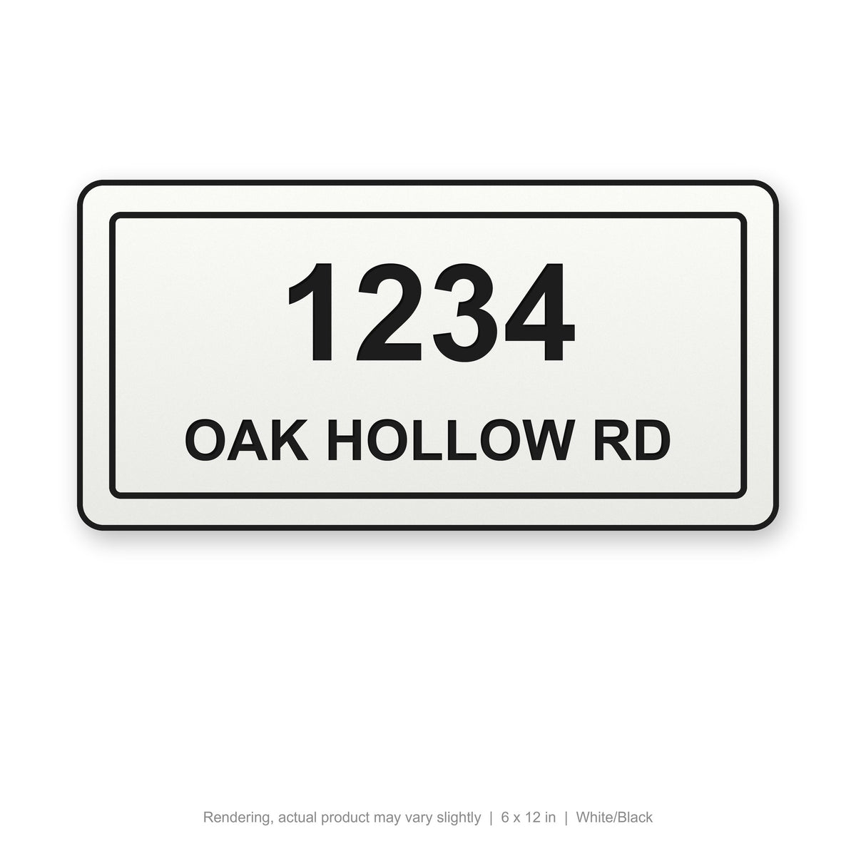 Routed Address Plaque, 6 x 12 in, White/Black (rendering)