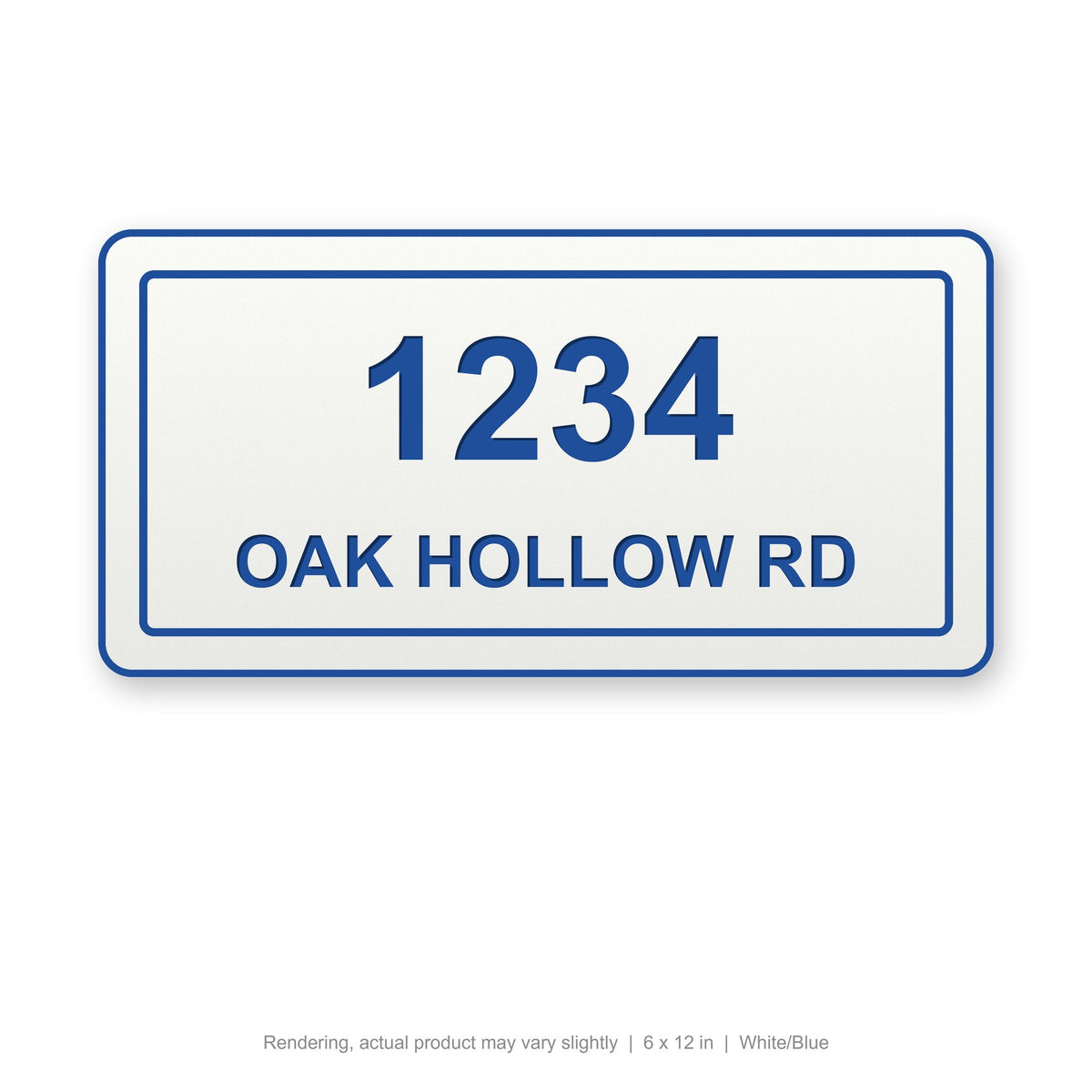 Routed Address Plaque, 6 x 12 in, White/Blue (rendering)