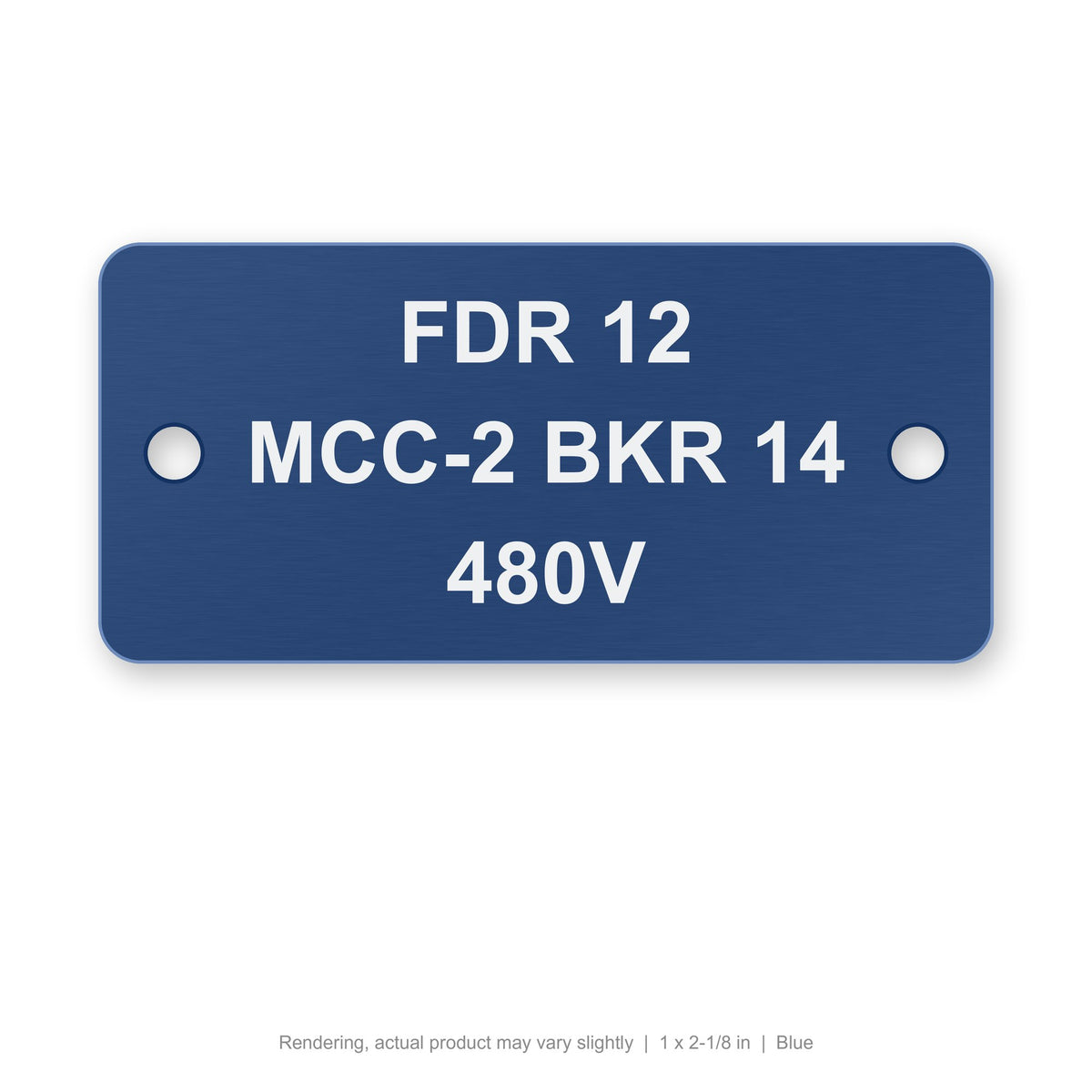 Laser-Marked Anodized Aluminum Cable Tag, 1 x 2-1/8 in, Blue (rendering)