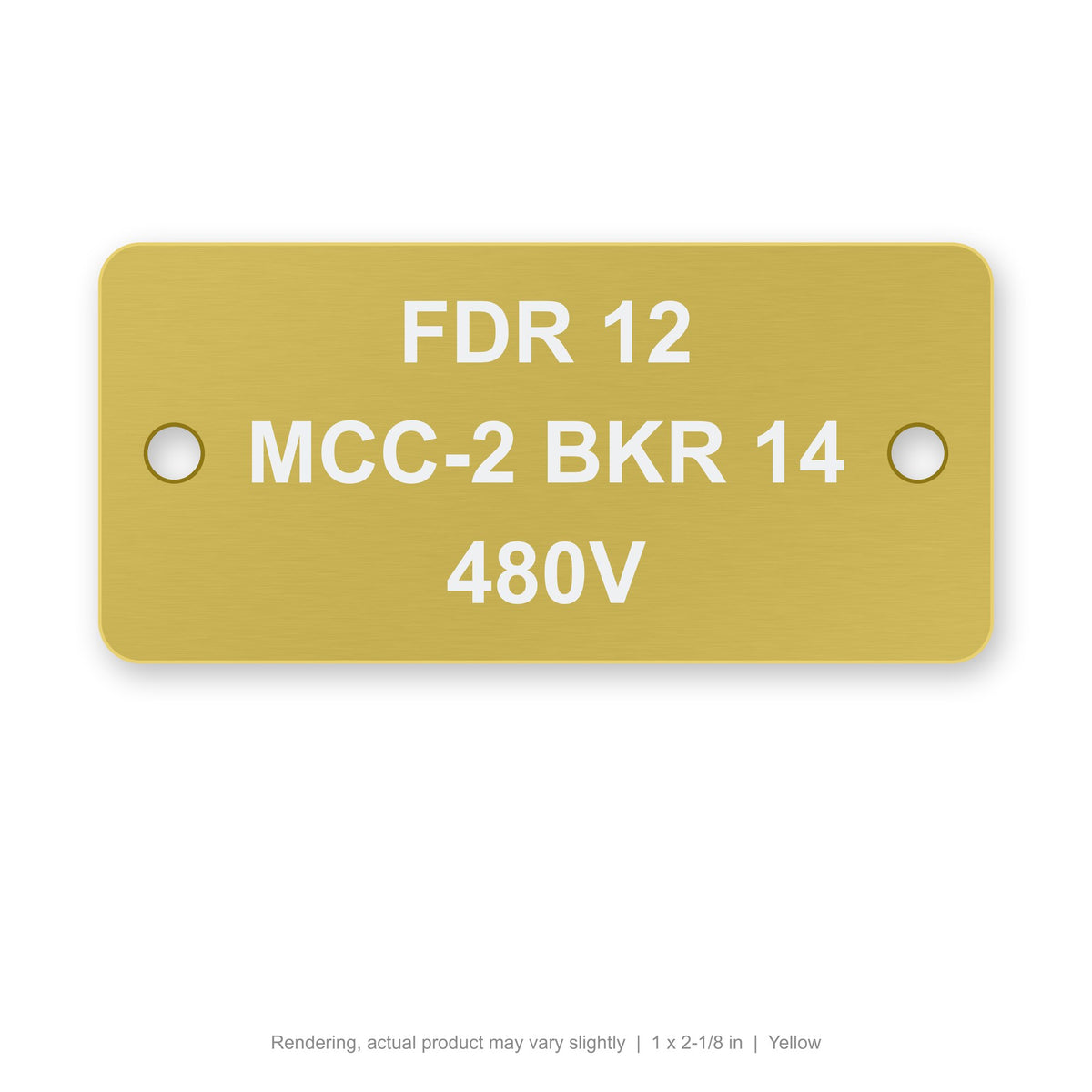 Laser-Marked Anodized Aluminum Cable Tag, 1 x 2-1/8 in, Yellow (rendering)