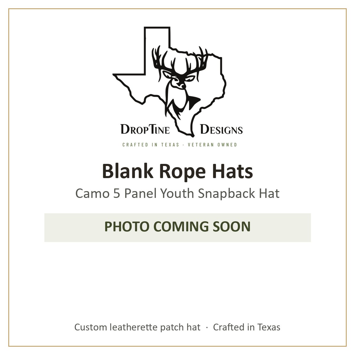 Photo coming soon: Blank Rope Hats Camo 5 Panel Youth Snapback Hat