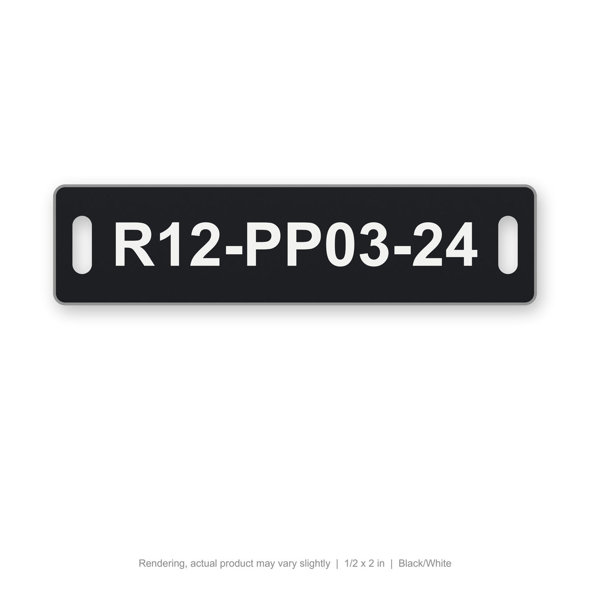 Engraved Cable Tag with Tie Slots (Phenolic-Style), 1/2 x 2 in, Black/White (rendering)